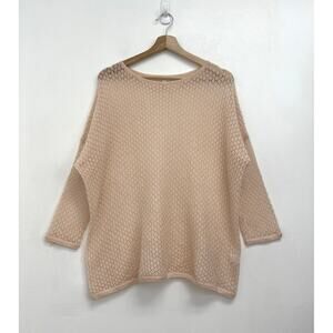 Garnet Hill Cashmere Open Knit Sheer Featherweight Boxy Cropped Sweater Medium